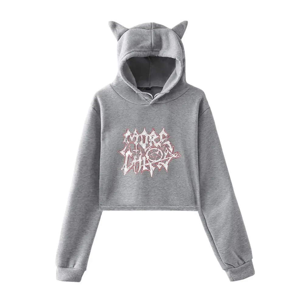 Felpa con cappuccio Ken Carson Merch per ragazze Pullover corto con orecchie di gatto Abbigliamento casual stampato