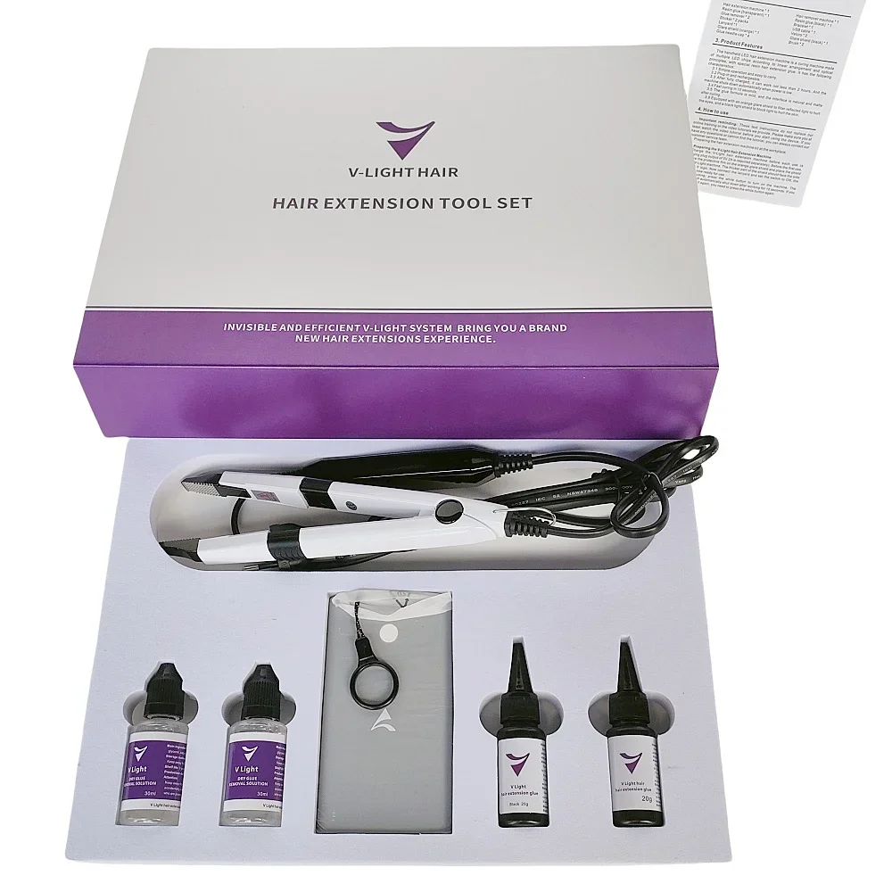 Original V-Light Technology Hair Extension Machine Wig Installation Kit Set Tools Kit Set With V Light Hair Extension Glue