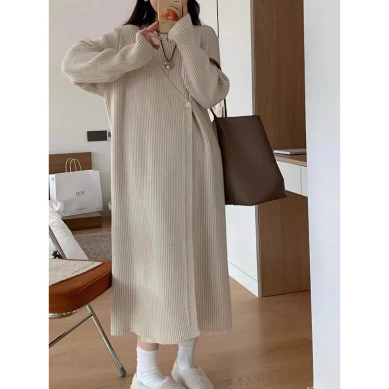 Design Sense for Autumn and Winter Comfort, Versatile Design Sense, Knitted Sweater Base, Sweater Dress for Women, Loose Fit