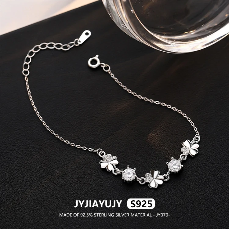 

JYJIAYUJY 100% Whole Original Sterling Silver S925 Bracelet In Stock Zircon Clover Fashion Jewelry Gift Daily JYB70