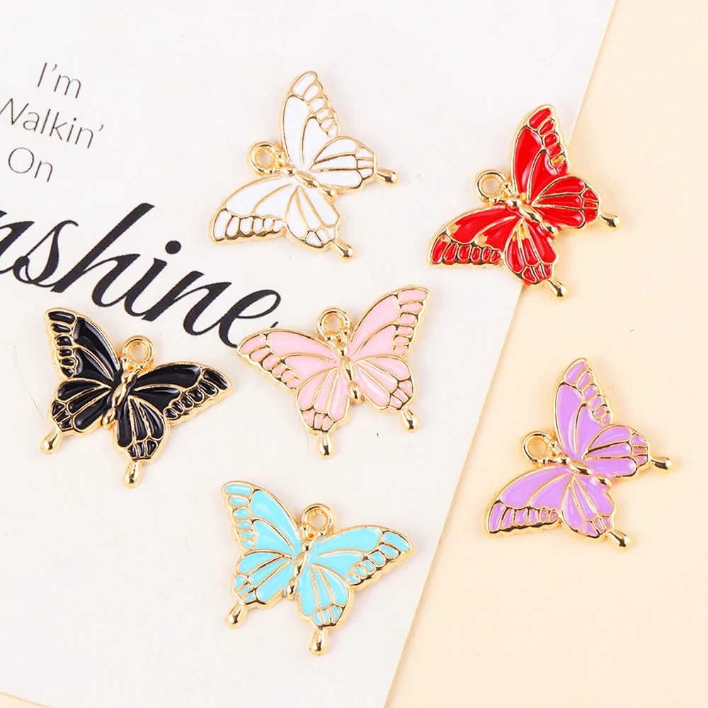 10Pcs 14x20mm Colorful Butterfly Charms Pendant Enamel Alloy Charm for Women DIY Jewelry Making Cute Earring Necklace Accessorie