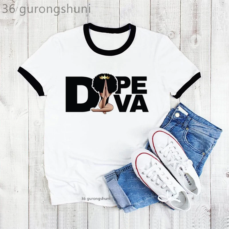 

Black Girls Are Dope Diva Graphic Print Tshirt Woman Afro Queen Melanin Art T Shirt Female Summer Fashion Tops Tee Shirt Femme