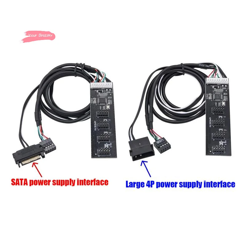 8-Port USB 2.0 HUB Riser Card with 60cm Extension Cable USB Adapter Splitter 9Pin to 4x 9Pin for Desktop Computer