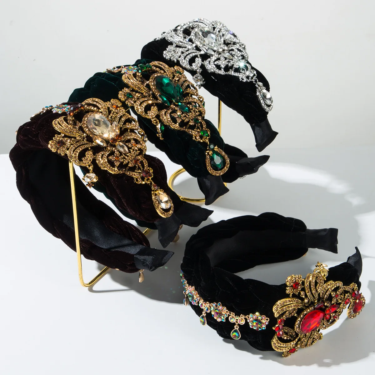 

Heavy craft flannel woven twist knot headband crystal flower fringed chain high-grade elegant temperament hair accessories
