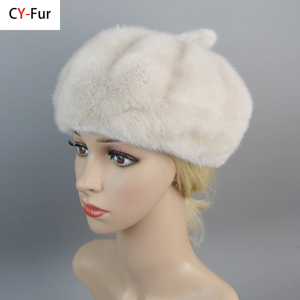 

Hot Sale Full Pelt Luxurious Women Real Mink Fur Hats Winter Warm Fur Caps Fashion Ladies Pumpkin Genuine Mink Fur Beanies Hat