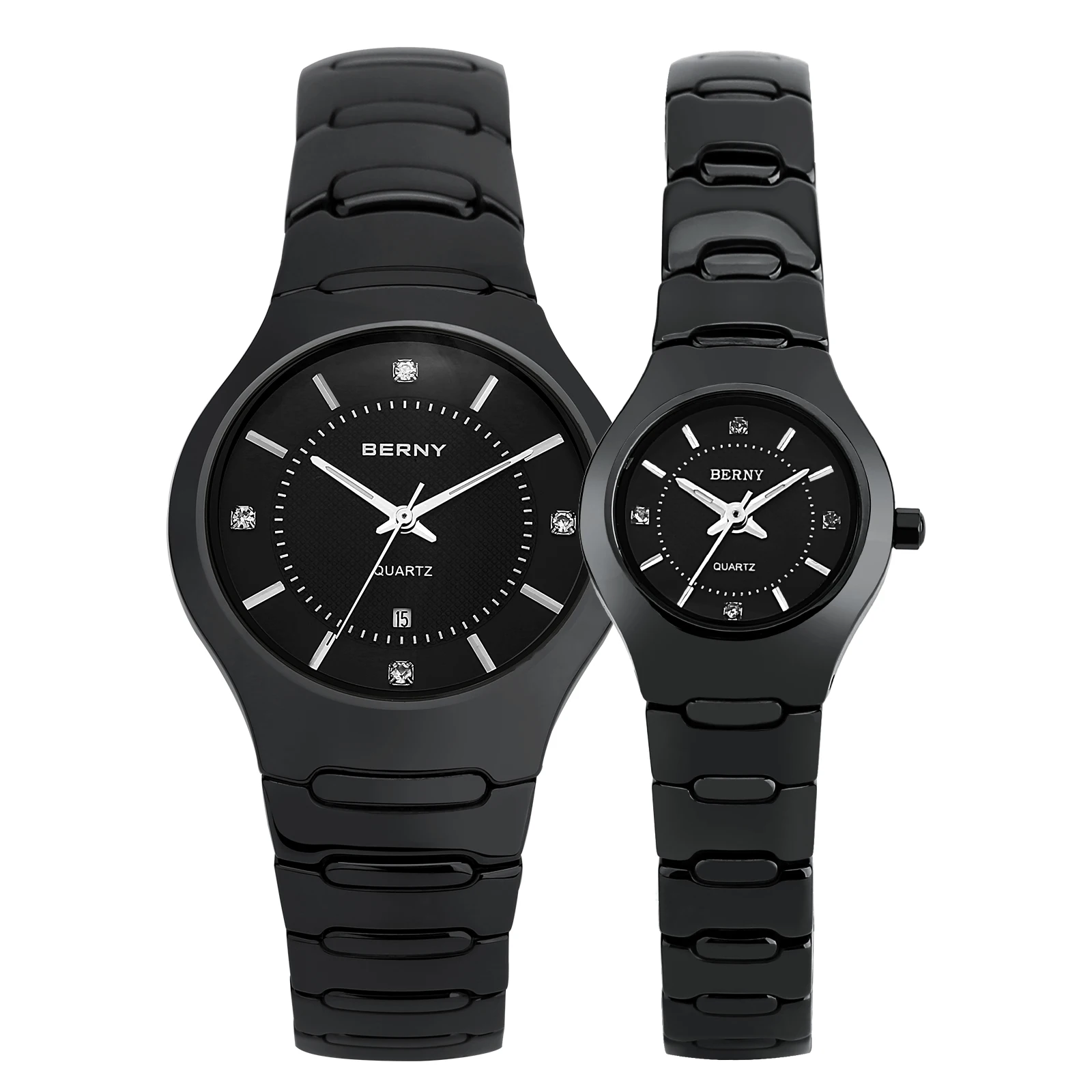 BERNY Ceramic Quartz Watch for Men /Women Luxury Dress Black Ceramic Wristwatch Sapphire Crystal Calendar Luxury Couple Watches