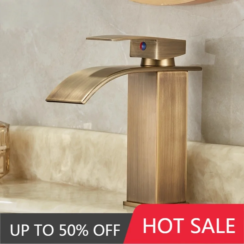Bathroom Faucet Brass Antique Bronze Basin Faucet Hot & Cold Bathroom Sink Waterfall Lavotory Mixer Water Tap