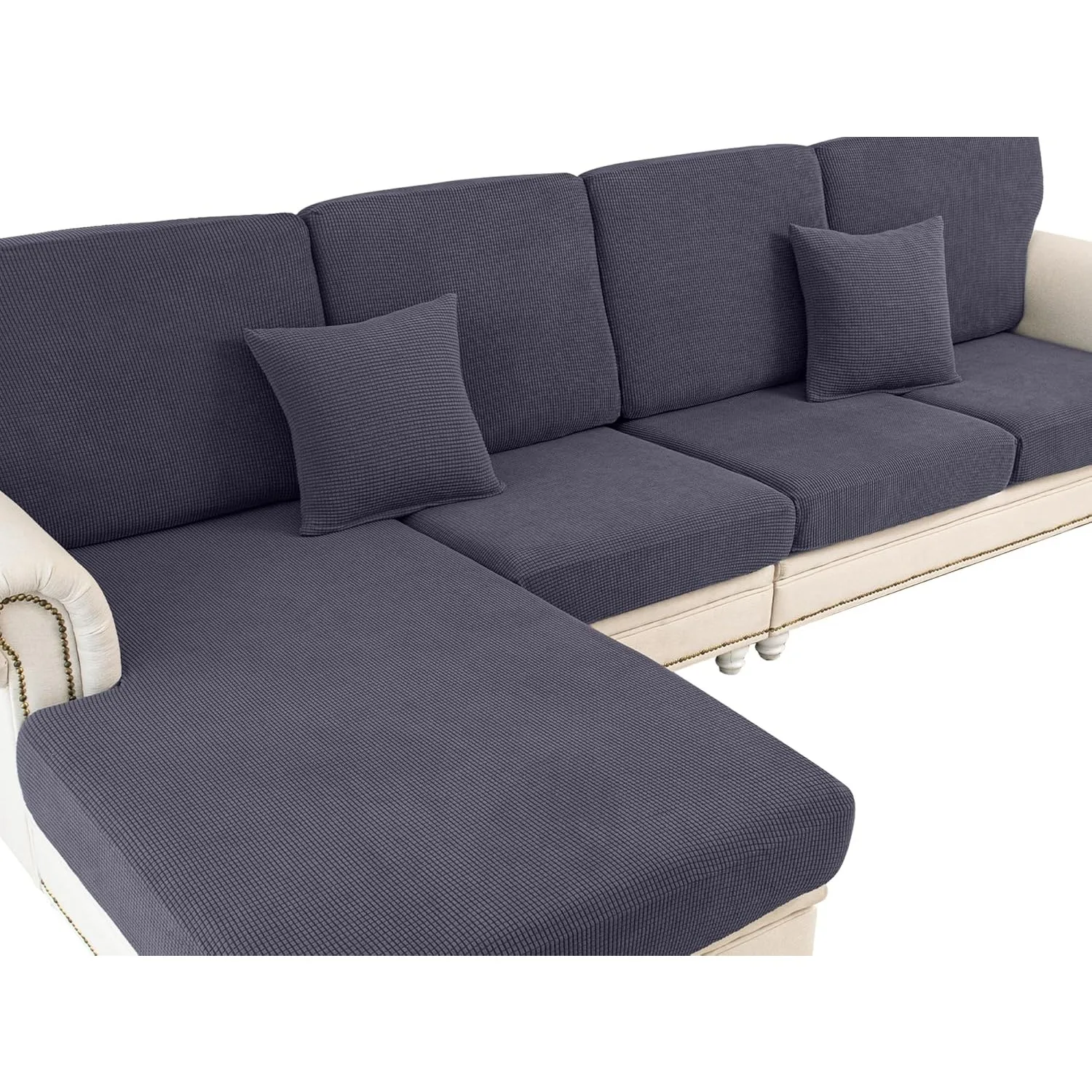 

L-shaped washable independent seat sofa cover with 2 pillowcases (3 seats+1 dark gray sofa cover)