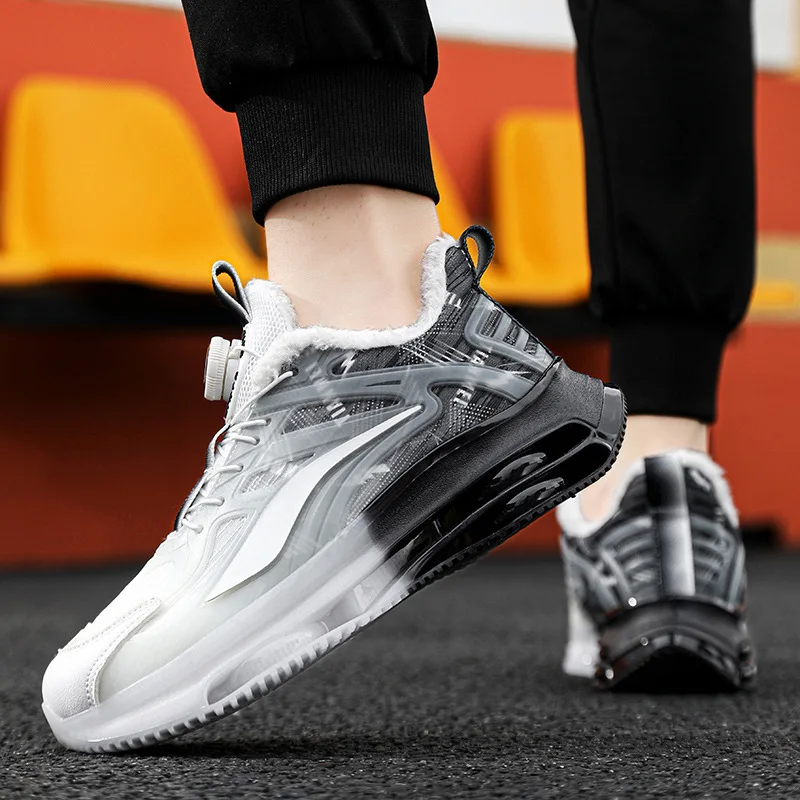 

Men's Sports Running Shoes with Air Cushioning, Suede Upper, Shock Absorption and Rotating Buckle Winter Outdoor Casual Footwear