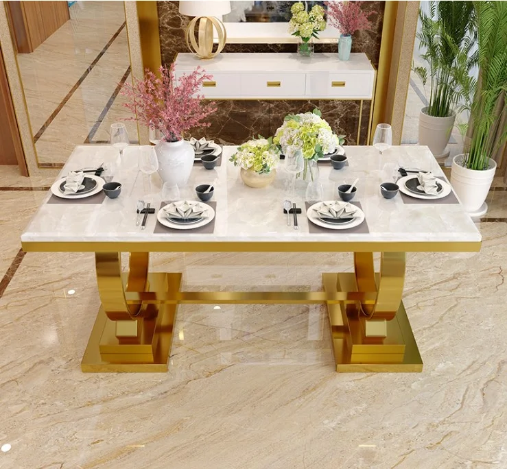 Mesa De Jantar De Aço E Cadeiras, Mobília Home Moderna, Casamento Barato, 4 Assentos 6 Assentos 8 Assentos