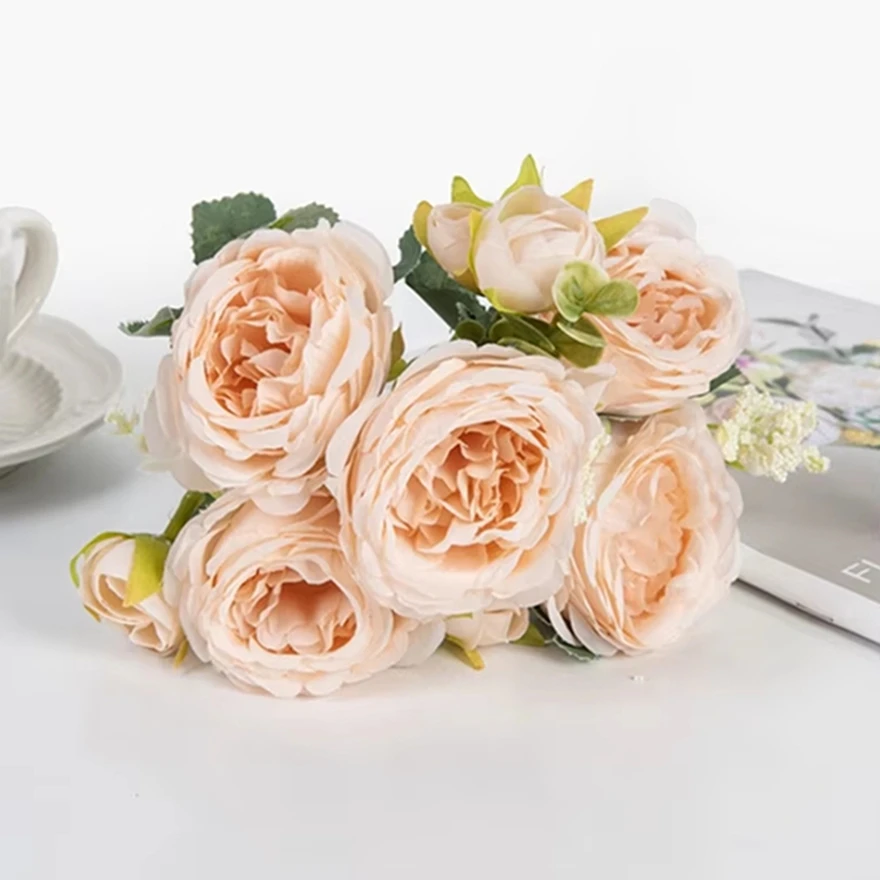 

6Pcs Artificial Flower Fake Silk Peony Vase Bouquet Room Home Photograph Decor Outdoor Garden Ornament Wedding Pretty Bride Gift