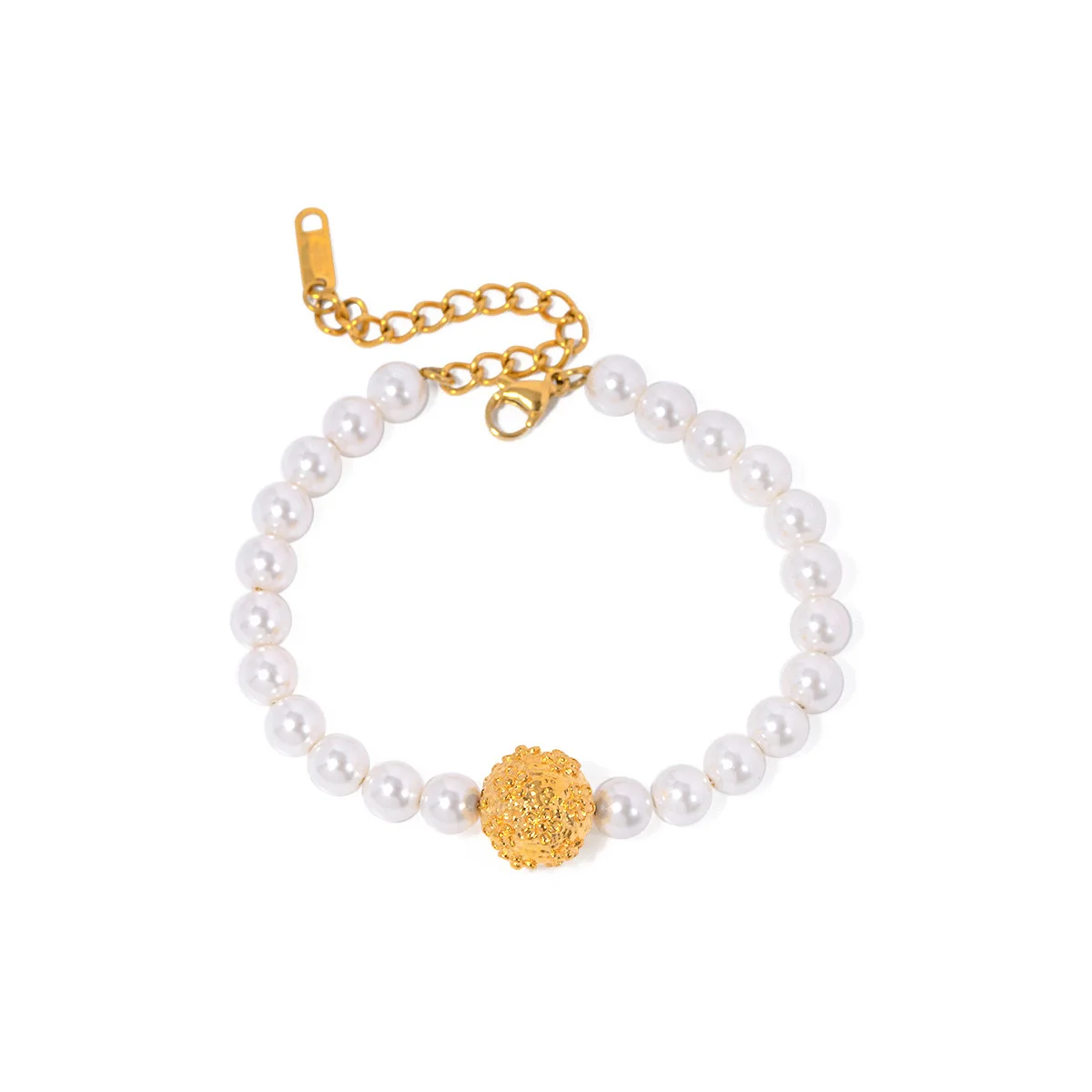 

Stainless Steel PVD 18K Gold Plated Tarnish Flower Charm Pearl Bracelet For Woman Jewelry Wholesale Trendy