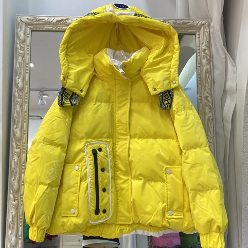 2024 roupas de inverno 90% pato branco para baixo casaco feminino pena parka moda carta quente com capuz casaco rua feminino puffer jaqueta