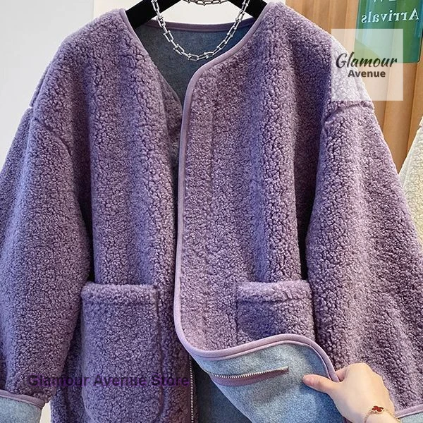 Korean-style high-grade purple imitation lambswool coat women's autumn and winter new fashion loose imitation lambswool coat