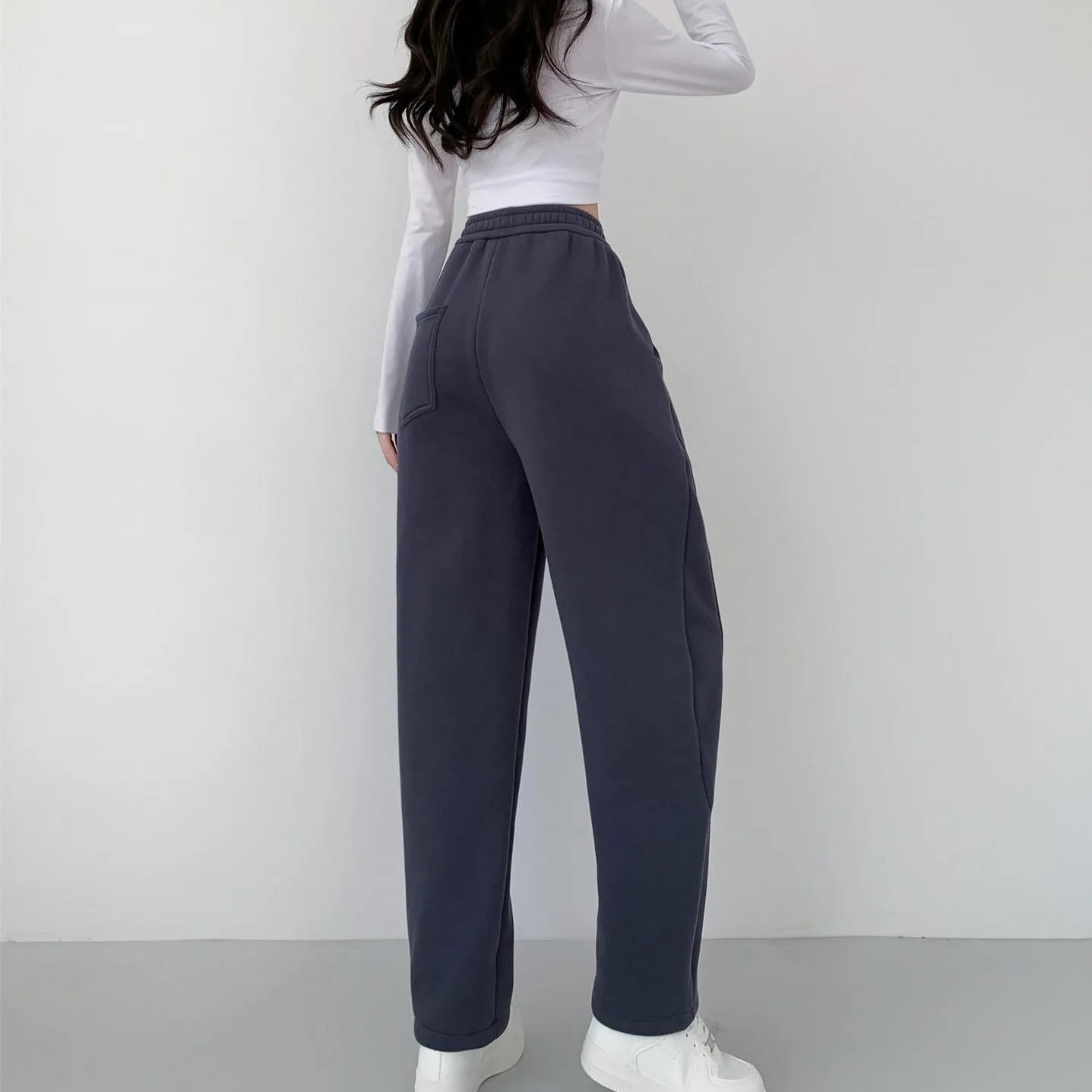 High quality cotton Banana trousers Women Autumn Winter Fleece wide leg pants straight slacks casual warm sweatpants