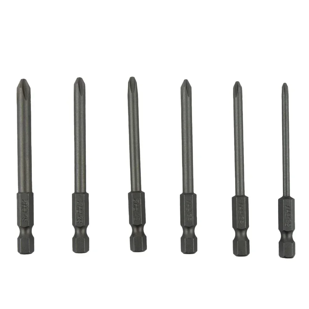 6pcs 75mm Length Cross Screwdriver Bits Set Alloy Steel Magnetic Hex Cross Head 1/4'' ShankScrewdriver Bit Hand Tools PH1 PH2