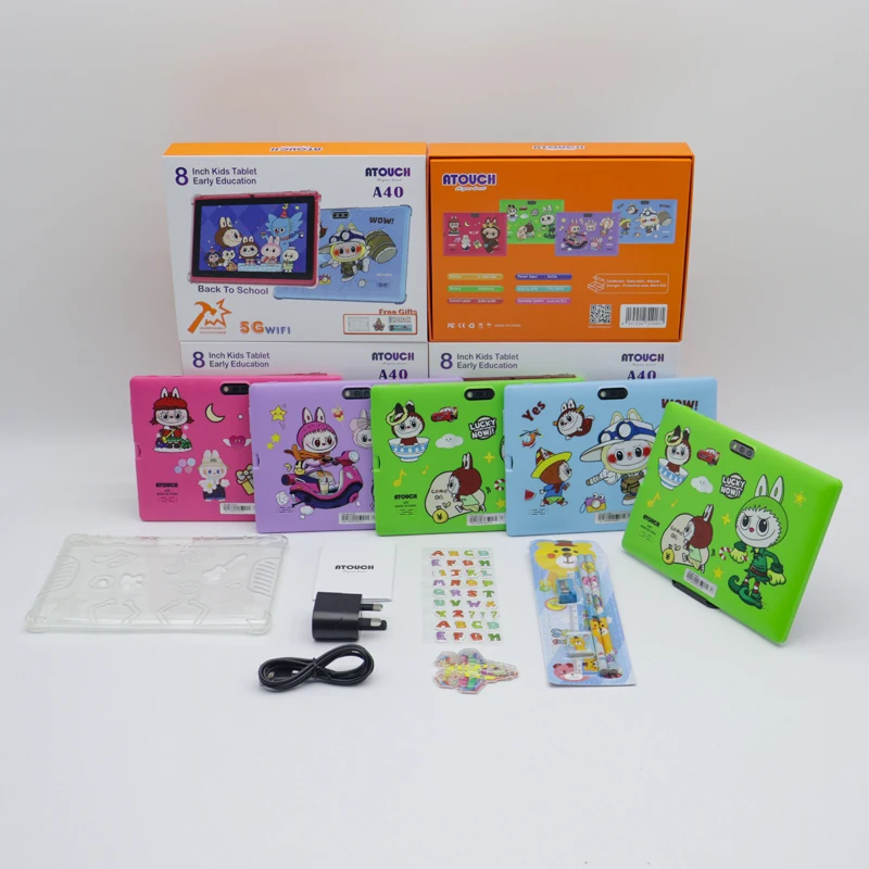 ATOUCH A40 8 Inch Kids Tablet IPS Display Quad Core MTK6735 Android 15 Tablet PC 8GB RAM 256GB ROM 8000mAh Battery Educational T