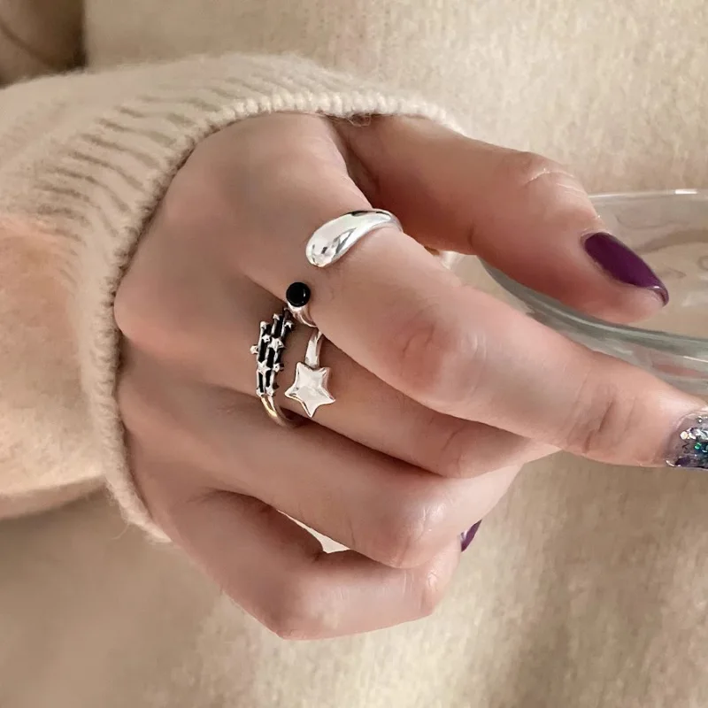 925 Sterling Silver Open Finger Ring Geometric Shooting Star Punk asimmetrico per le donne ragazza gioielli regalo Dropship all'ingrosso