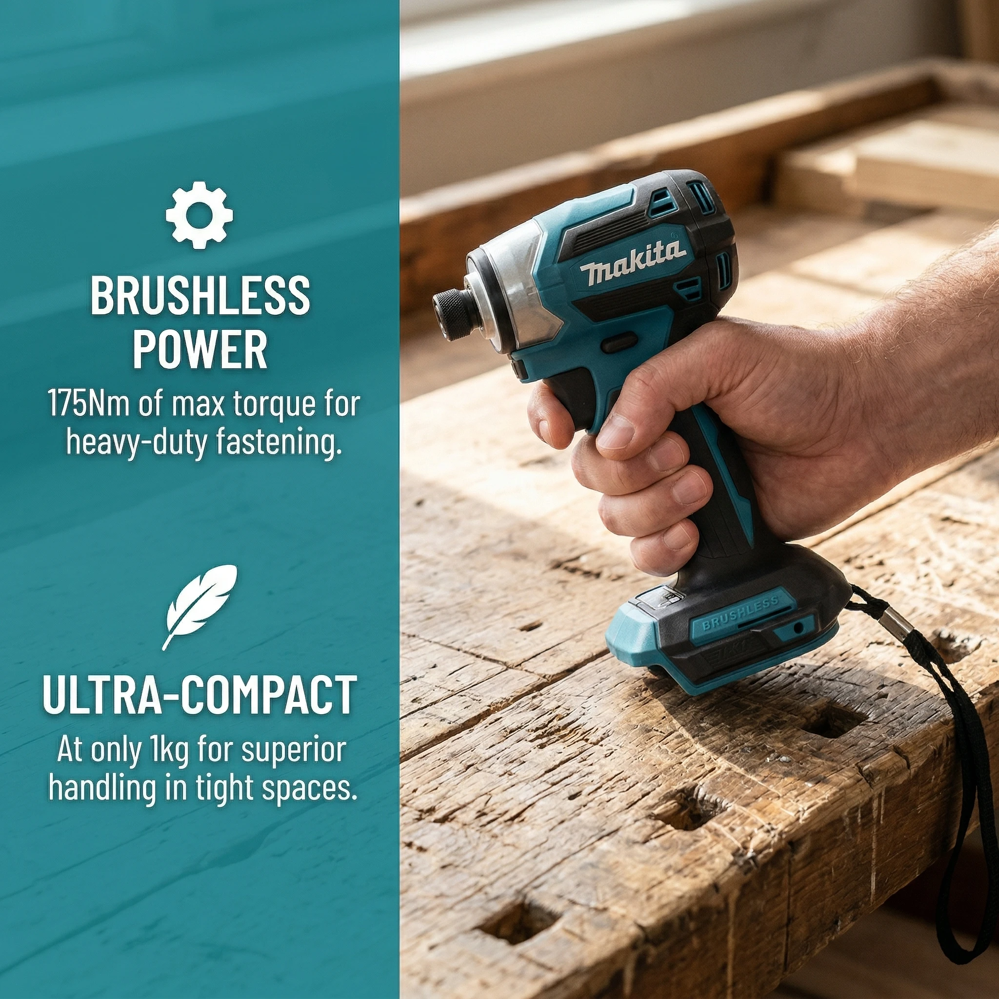 Makita DTD173 18V LXT Atornillador de Impacto Inalámbrico sin Escobillas 180 N·M con Modo T, Taladro Eléctrico Recargable, Herramientas Eléctricas para Madera y Tornillos
