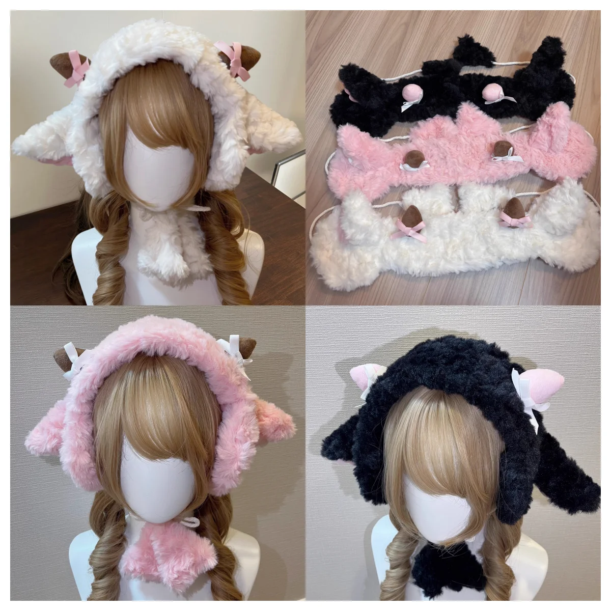 Image of 3 Stile handgemachte Frauen Kunstpelz Stirnband Winter warm Schaf Horn halbe Hut Subkultur süße Ohrenschützer Lolita KC Cosplay Zubehör
