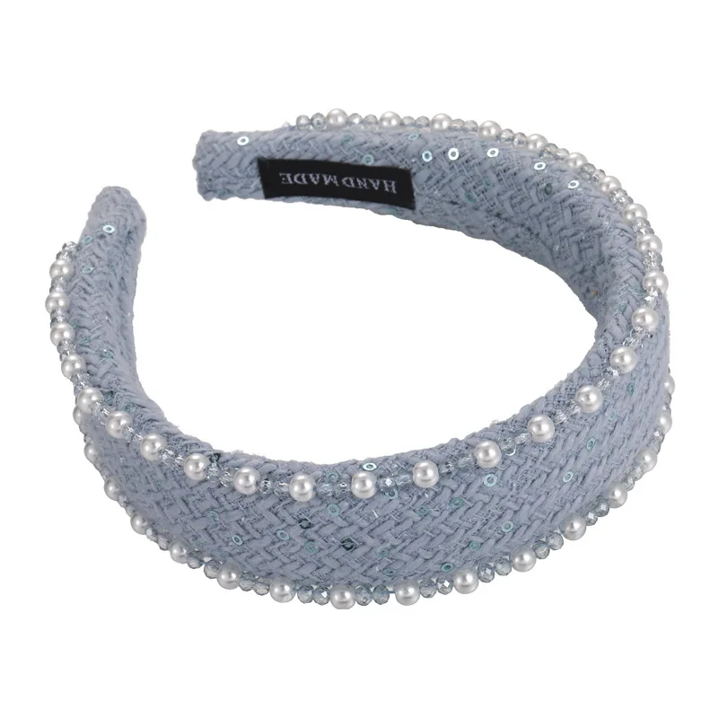 2025 Retro Rose Print Pearl Crystal Opaska na głowę dla kobiet Elegancka opaska do włosów Dziewczyna Słodka beżowo-niebieska obręcz do włosów Lady Party Akcesoria do włosów — zdjęcie 6