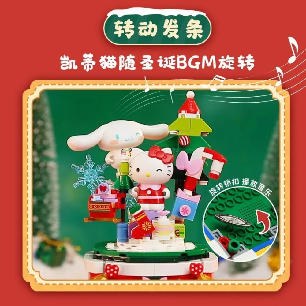 Oryginalne klocki do budowy Keeppley Sanrio Wishing Christmas Music Box Rare Limited Rotating Christmas Tree Zabawki dla dzieci Prezenty