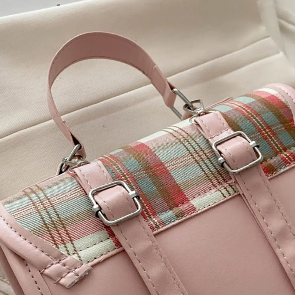 Simple PU College Style Backpack Handbag Shoulder Bag Teens School Bag Plaid Grid Bow Backpack Gift