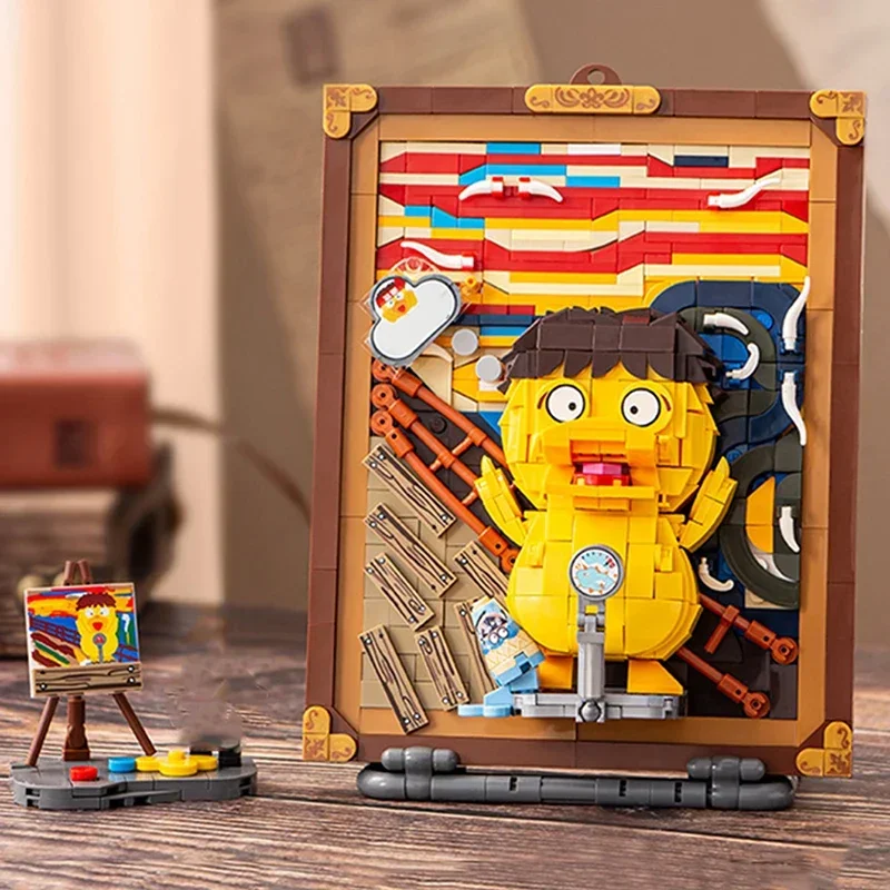 Famous Oil Painting Building Blocks DIY Creative Cartoon Screaming Duck Painting Ornaments Adults and Children Toys Gifts