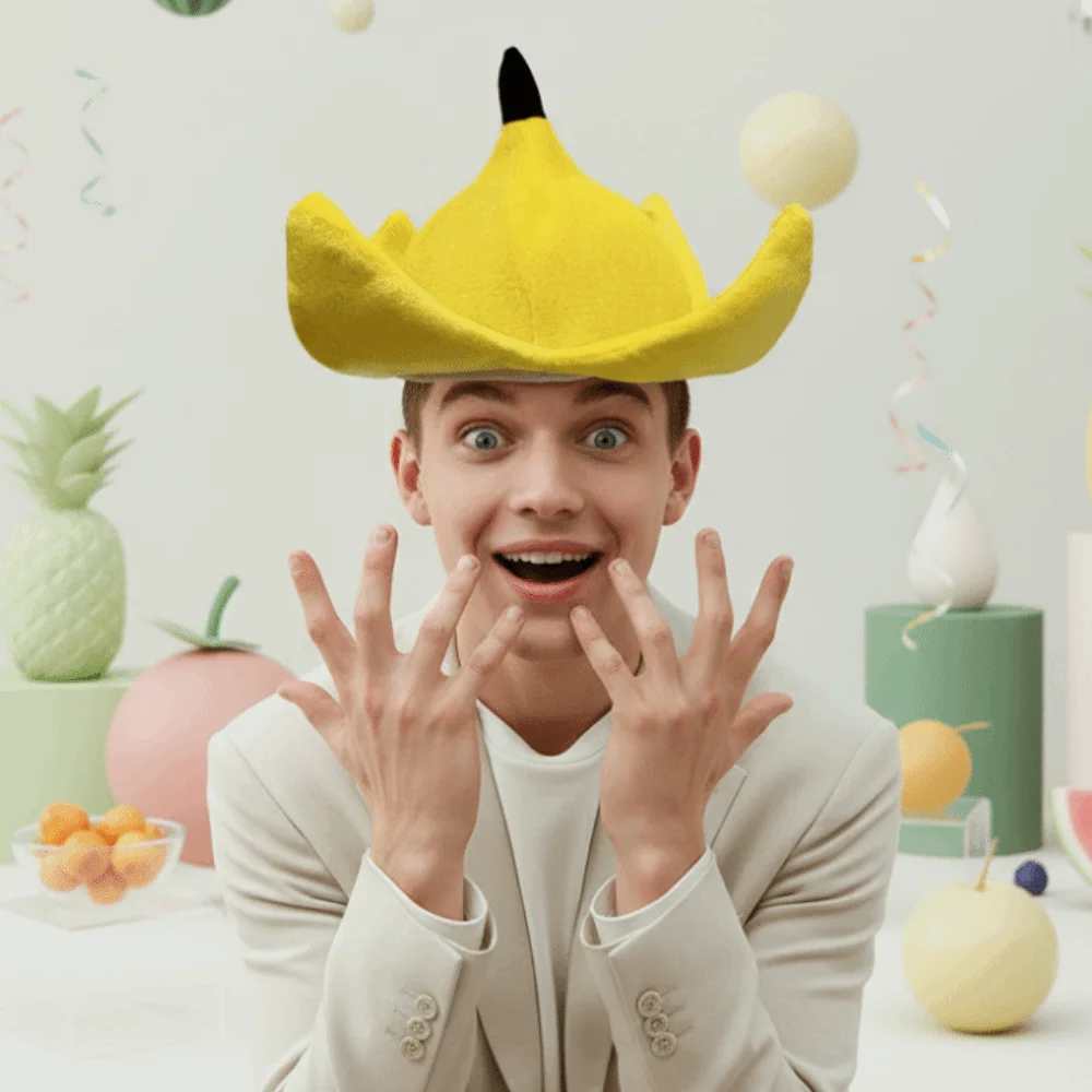 Soft Fabric Banana Plush Hat Three-Dimensional Peel Comfortable Elastic Fit Funny Fruit Headgear Skin-Friendly Material