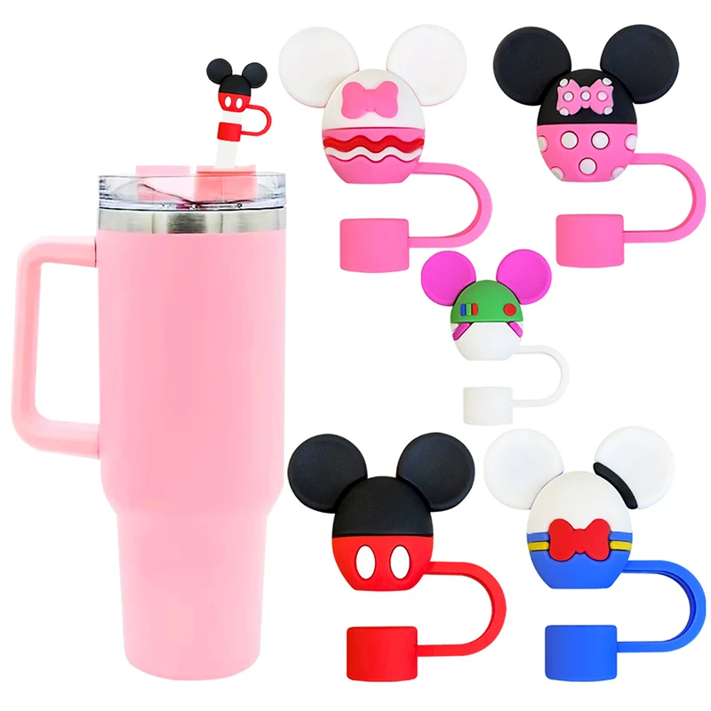 Kawaii Disney Straw Cap Mickey Mouse Cute Student Anime Cartoon Cups Straw Sleeves Dust Plug Decorations Anti Dust Toys Girls