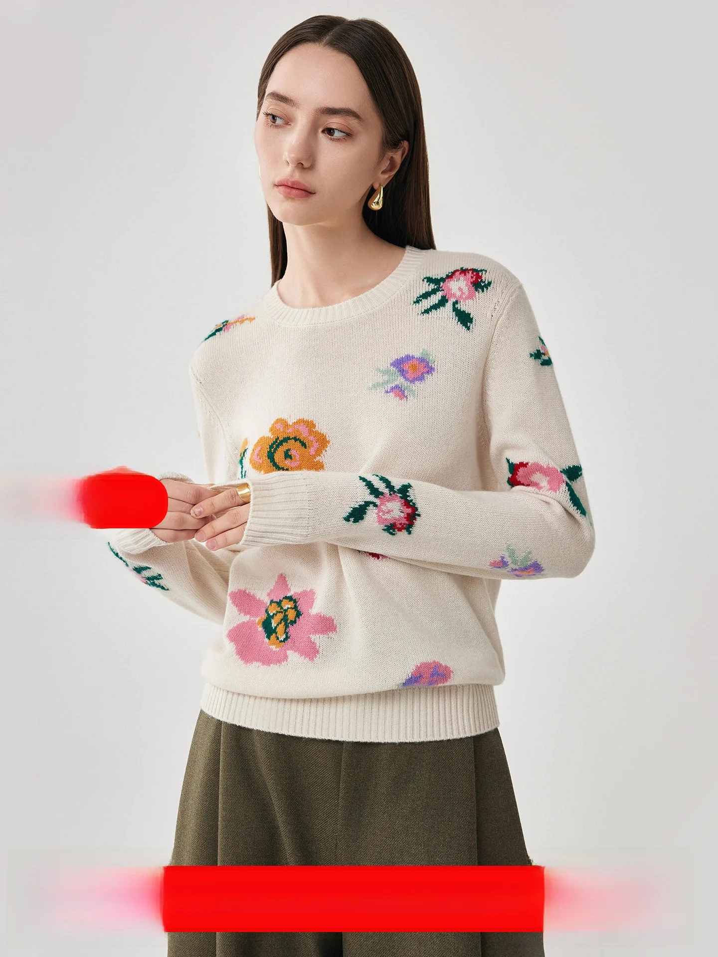 

Sweet Knitted 00 Woolen Sweater for Women Base Layer irt Floral Embroidery Commute Sle Straight Cut Long Sve round Ne