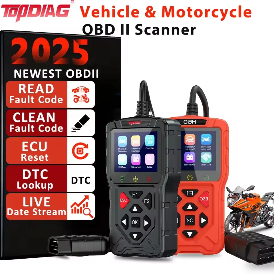 NEW Topdiag M60 OBD2 Scanner for Motorcycle and Vehicle Fault Code Read Free ECU Reset Automotive DTC Lookup Car Diagnostic Tool