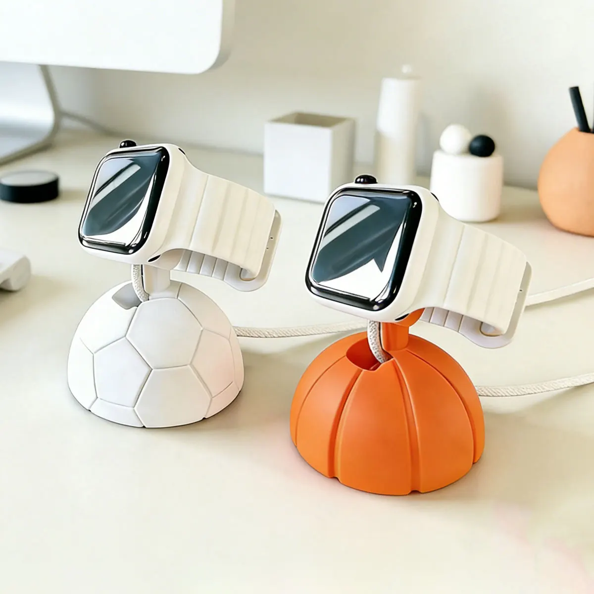 Basketball-Shaped, Football-Shaped Apple Watch Charging Stand, 3D Printed Personalized Desktop Stand, Suitable for All Apple Watch Series, One Pack