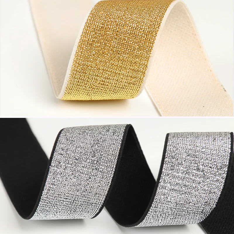 2/5Meter Glitter Elastic Bands Sewing Elastic Soft Gold and Silver Elastic Ribbon Strap Crafts DIY Sewing Trim Waistband Elastic