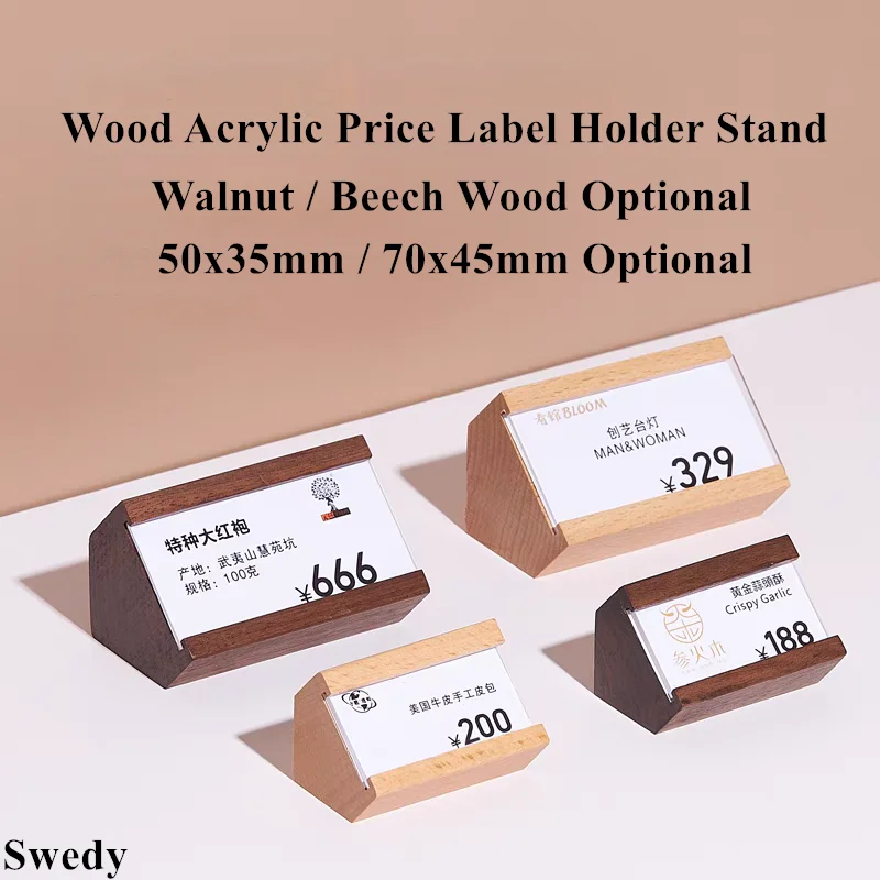 5 Pieces 50x35mm /70x45mm Wood Acrylic Sign Holder Display Stand Small Table Number Name Card Holder Small Price Label Card Tags