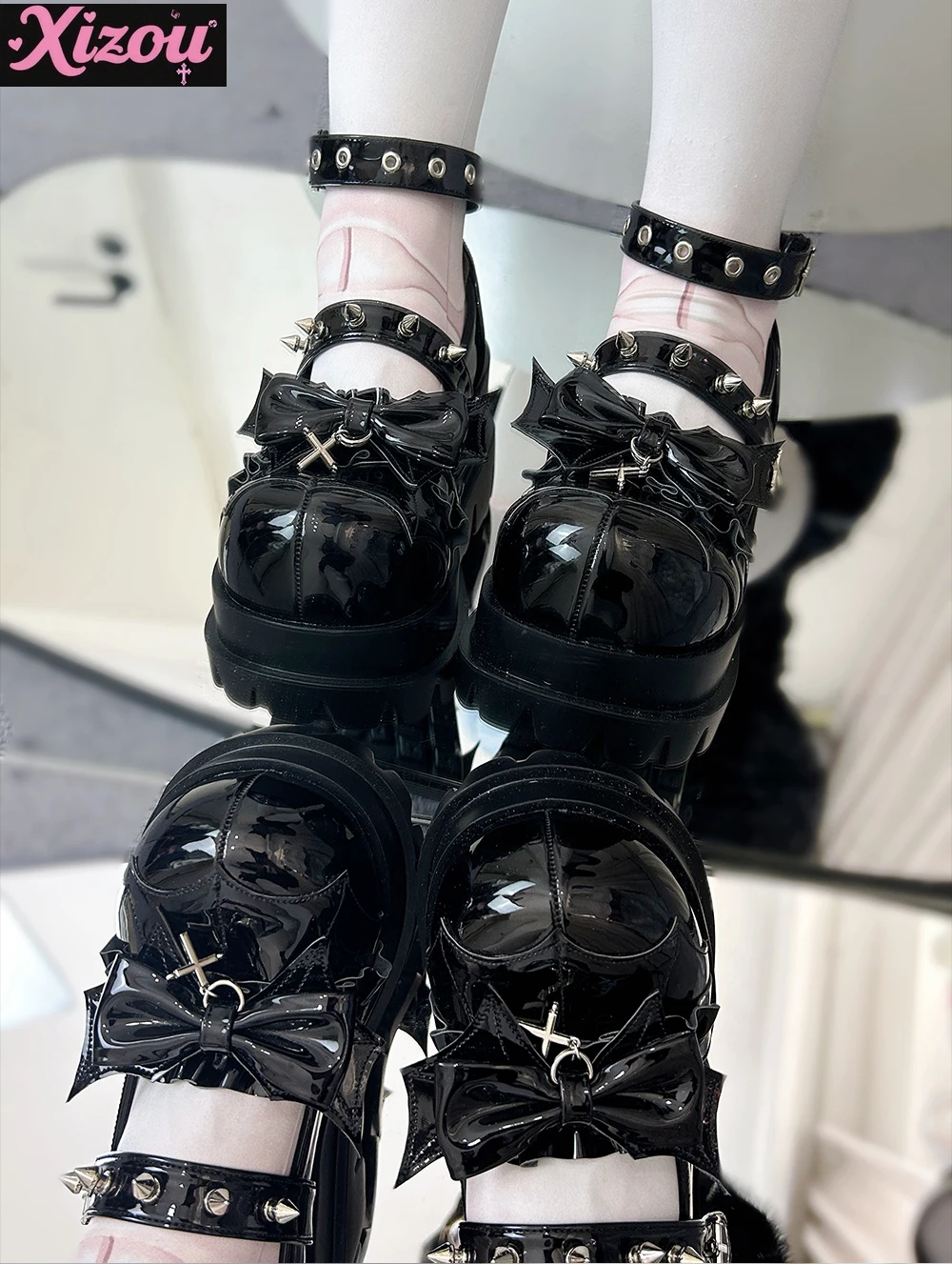 Chaussures à plateforme foncée pour femmes, Style Punk japonais, doux et Cool, nœud Lolita, sous-culture Y2k, tête ronde, chaussure unique pour étudiantes