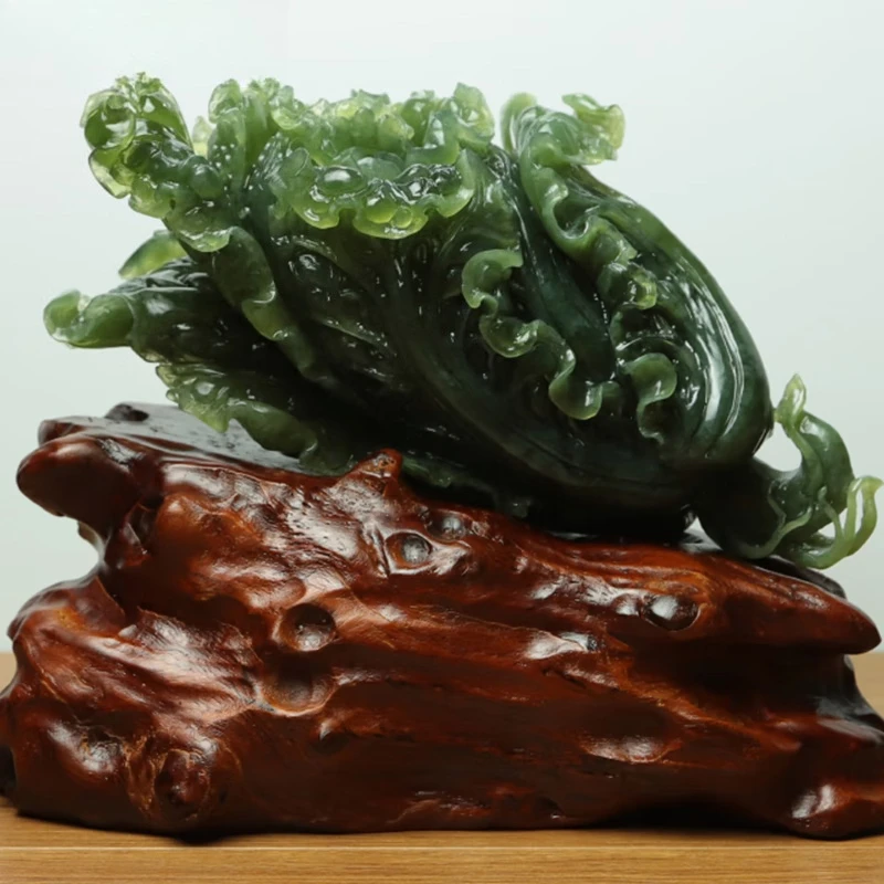 

Natural Xiuyu cabbage ornament rough stone primary color hand-carved lucky cabbage company opened