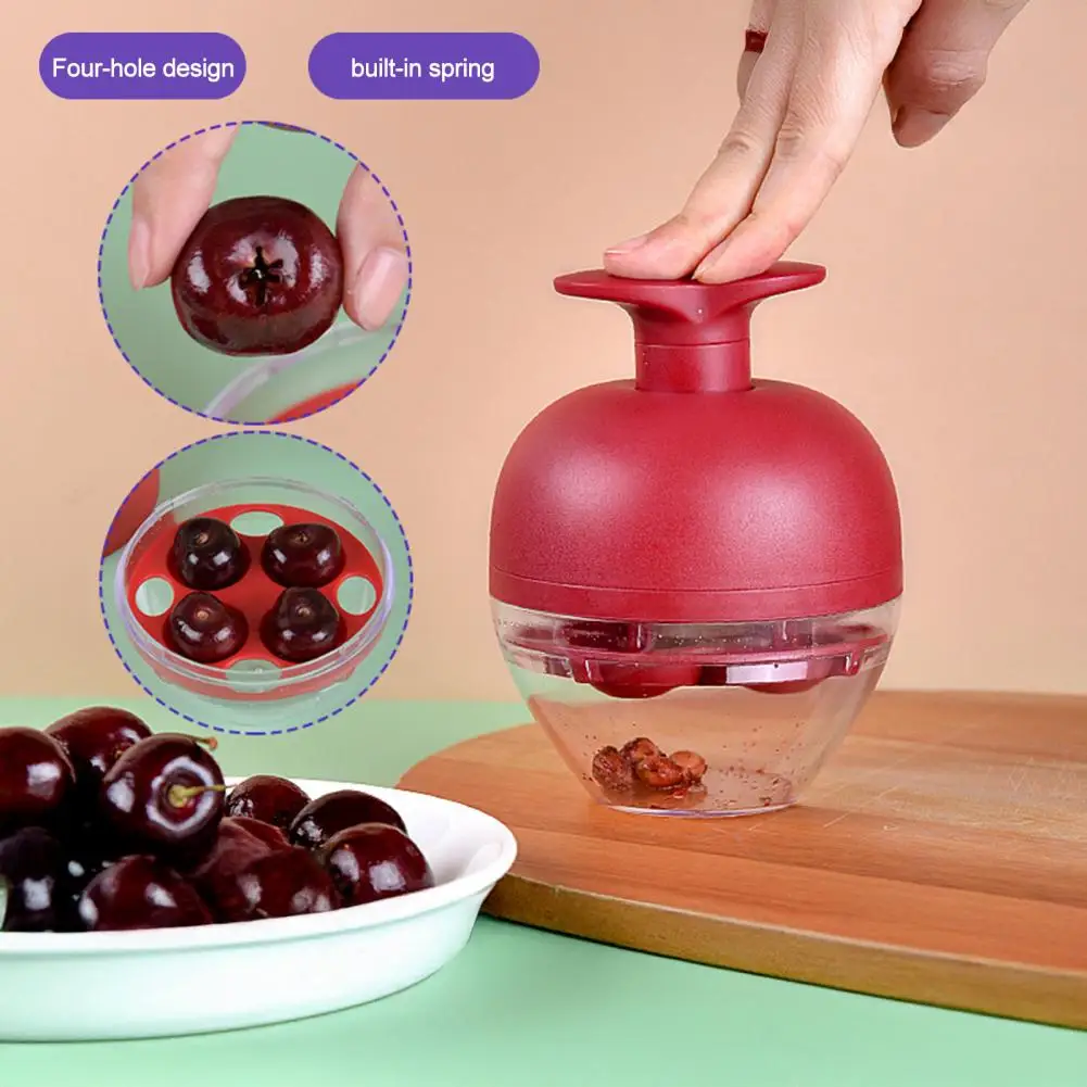Cherry Corer Tool 4 Hole Cherry Pitter Fruit Coring Tool Stainless Steel Cherry Remover Press Kitchen Gadget for Stone Fruit Jam