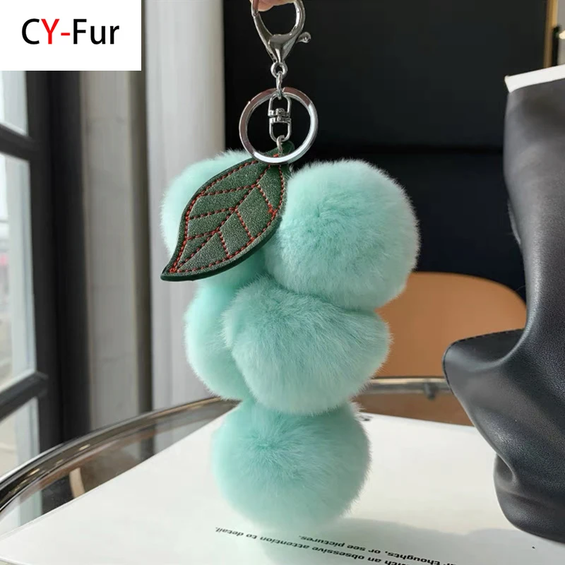 

2025 New Pompom Grape Keychain Cute Fluffy Plush Grape Keychains Women Girl Bags Keyrings Cars Key Ring Gift Charming Decoration