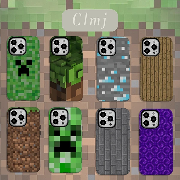 Jogo quente verde pixel monstro dos desenhos animados caso de telefone para iphone 17 16 15 14 13 12 11 xs xr 7 8 ar pro max plus capa dupla camada