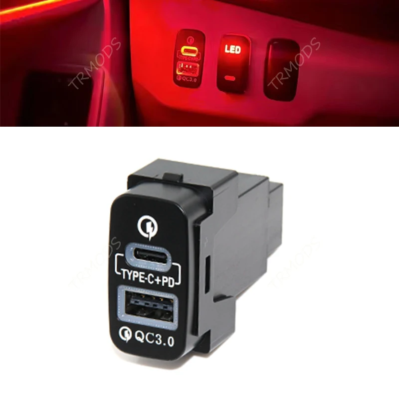 Caricabatteria da auto rapido a LED rosso TYPE-C presa di interfaccia USB QC3.0 12V/24V per Mitsubishi Pajero Triton ASX Zinger LancerFortis Galant