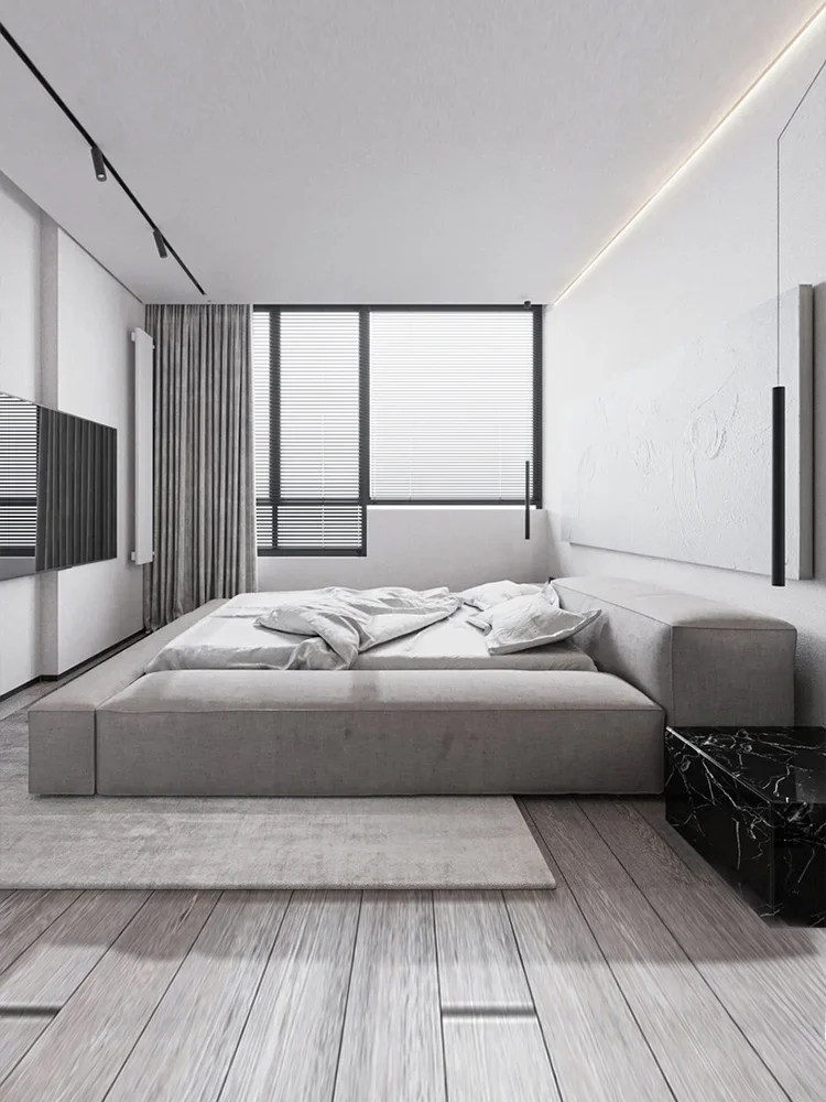 Italian minimalist tofu block tatami bed, technology cloth house silent wind master bedroom, headless bed 2024 new model