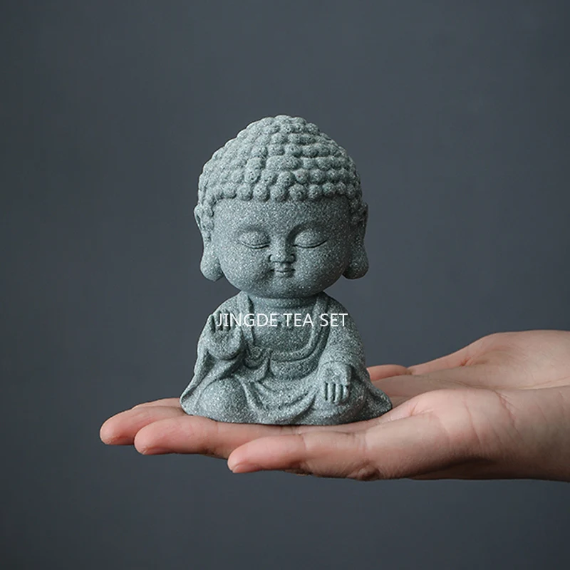Green Sandstone Tea Pet/ Tea Tray Small Ornament/Buddha Statue Ornament/Chinese Style/rockery Fish Tank Landscape Decoration