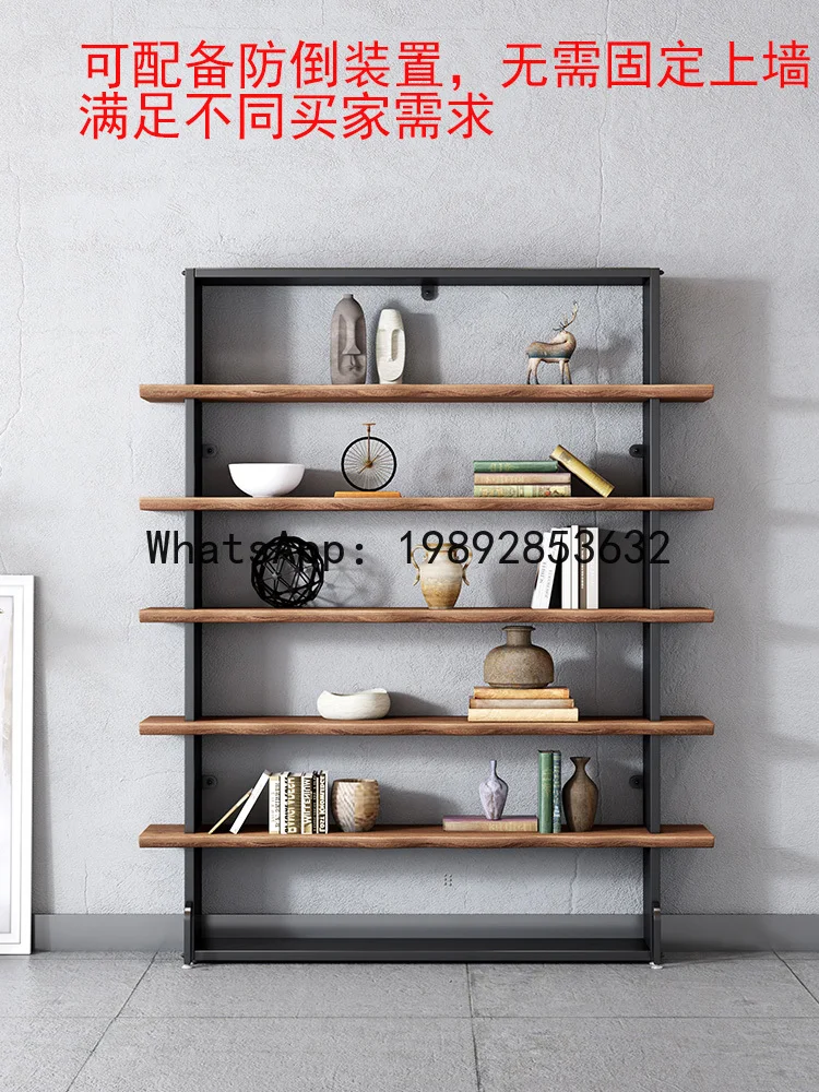 LYY Iron Art Solid Wood Partition Bookshelf Storage Rack Floor-standing Living Room Office Display Rack Display Stand
