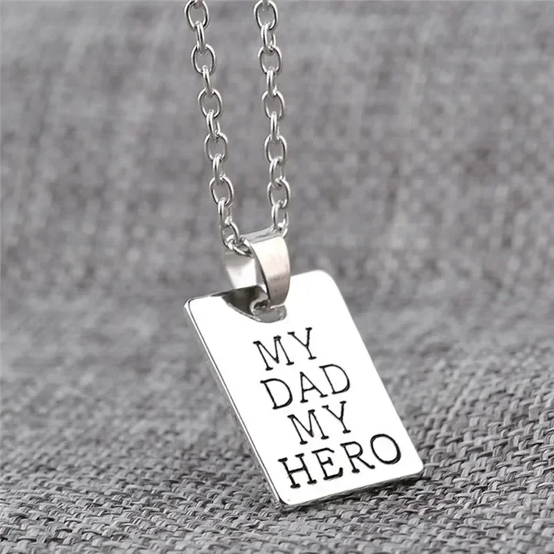 Fashion Jewelry MY DAD MY HERO Necklaces Pendant Square  Tag Necklace for  Men Women Father's Day Gift Choker