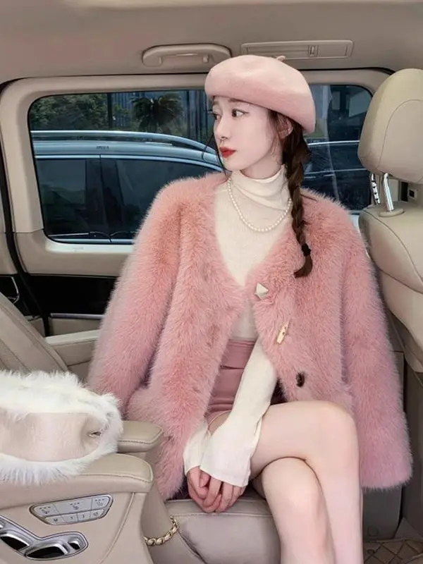 Nuevo abrigo de piel ecológico Sle de invierno para mujer, ropa grande con calor de cuero y piel intermonados ort V-Ne