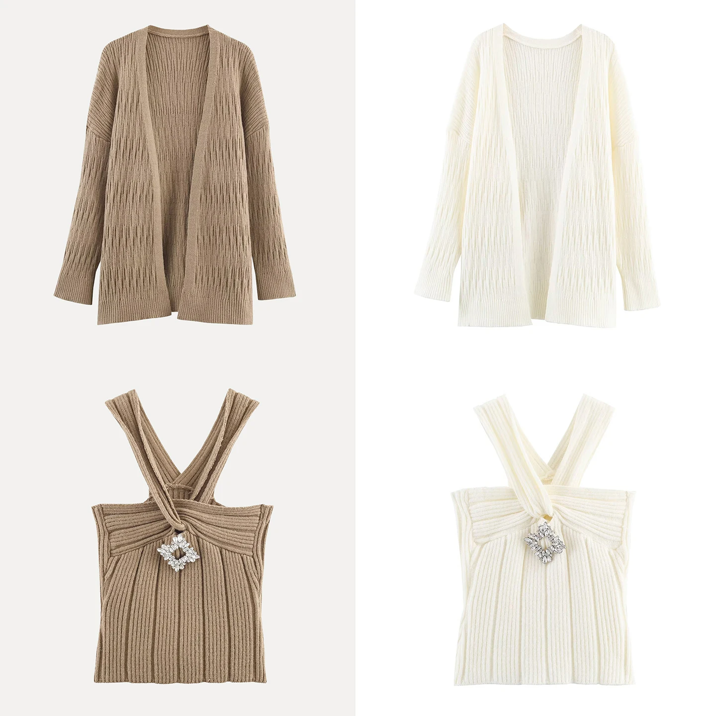 Conjunto Casual de Dos Piezas de Punto, E y con Personalidad, Moda Femenina Otoño 2025, Cárdigan Abierto de Manga Larg...