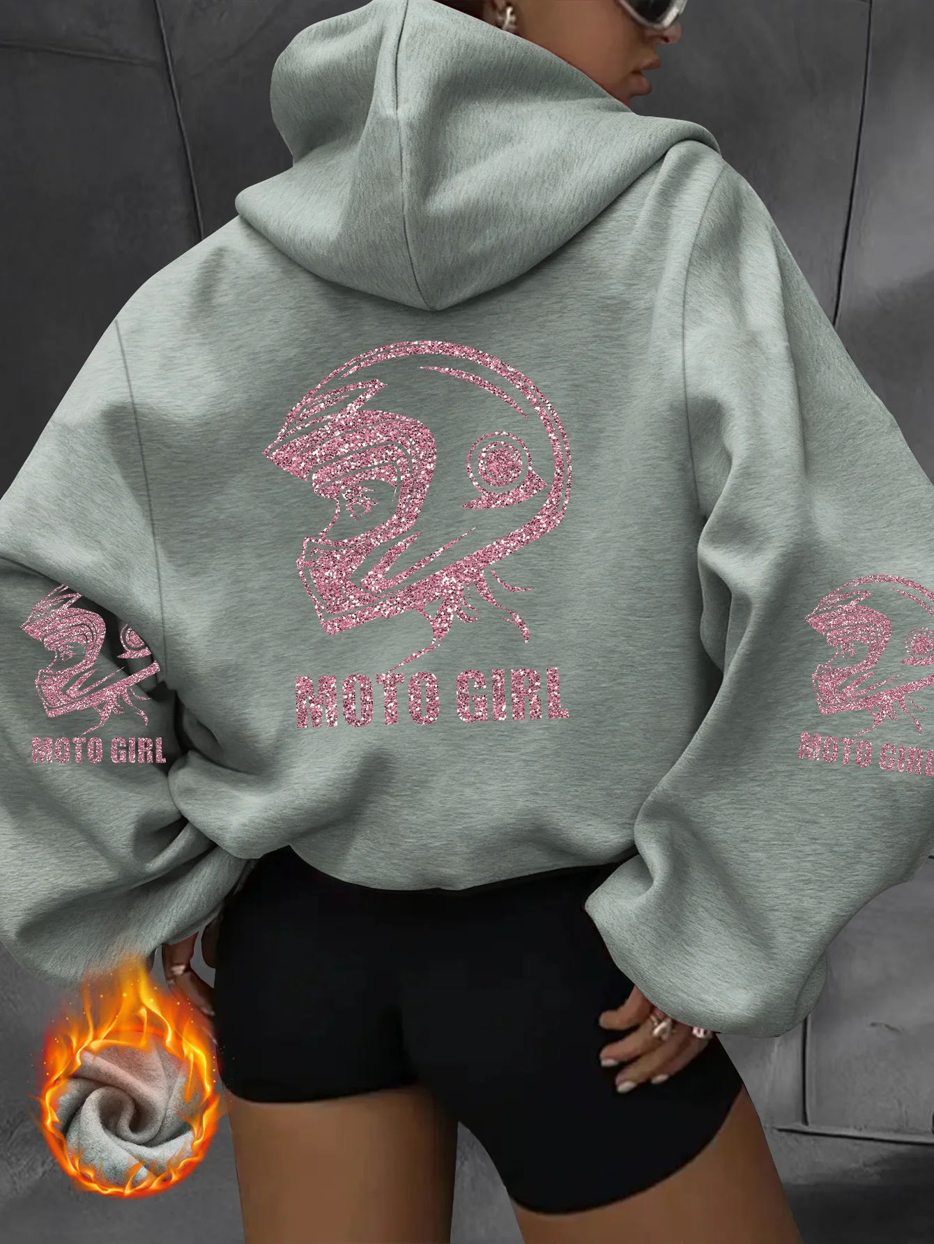 Unisex Motorrad-Hoodie Moto Girl Helm-Grafik Oversized Pullover Sweatshirt Biker Streetwear Herbst Winter – Detail 5