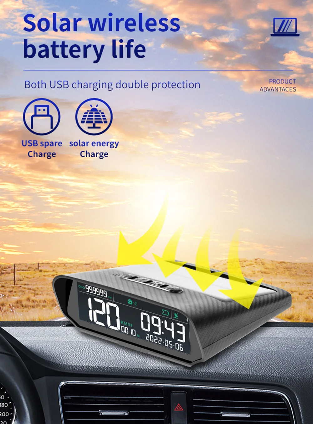 Head-Up-Display Neues Auto-Messgerät X100 Solar Drehzahlmesser mit Höhen- und Geschwindigkeitsalarm Windschutzscheiben-Projektor GPS Multifunktion X98 – Detail 4
