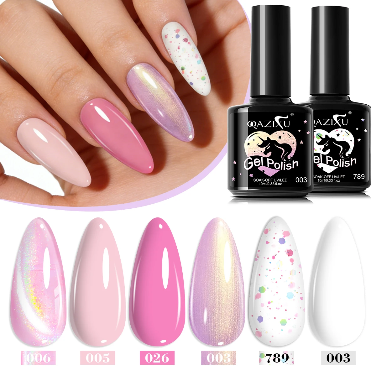 1/6Pcs Gel Nail Polish Set Pink UV LED Glitter Thread Effect Nail Gel Nail Art Semi Permanent Soak Off UV Manicure Popular Color